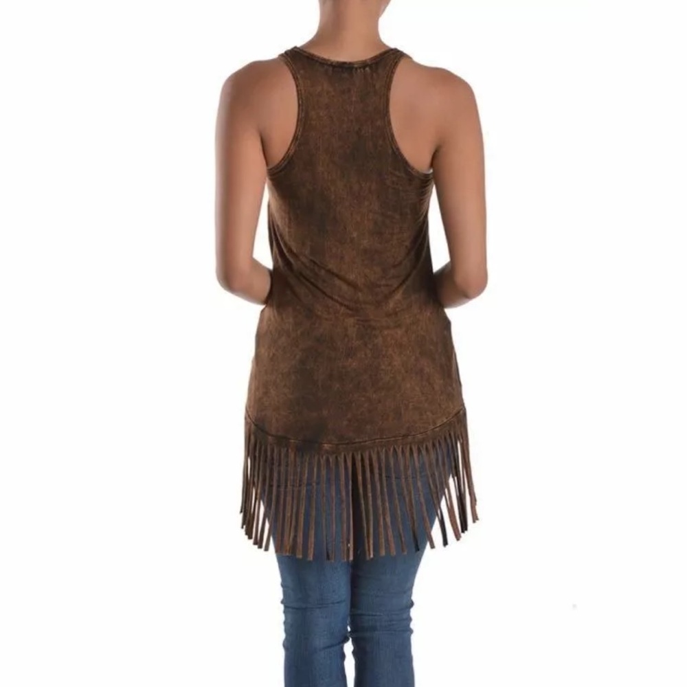 🔥🎉HP🎉Sleeveless Mineral Wash Fringe Tank Top - Picture 4 of 13